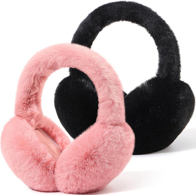 Fsmiling Winter Ear Muffs For Women Fuzzy Earmuffs Adjustable Ear Warmer Foldable - Image 1